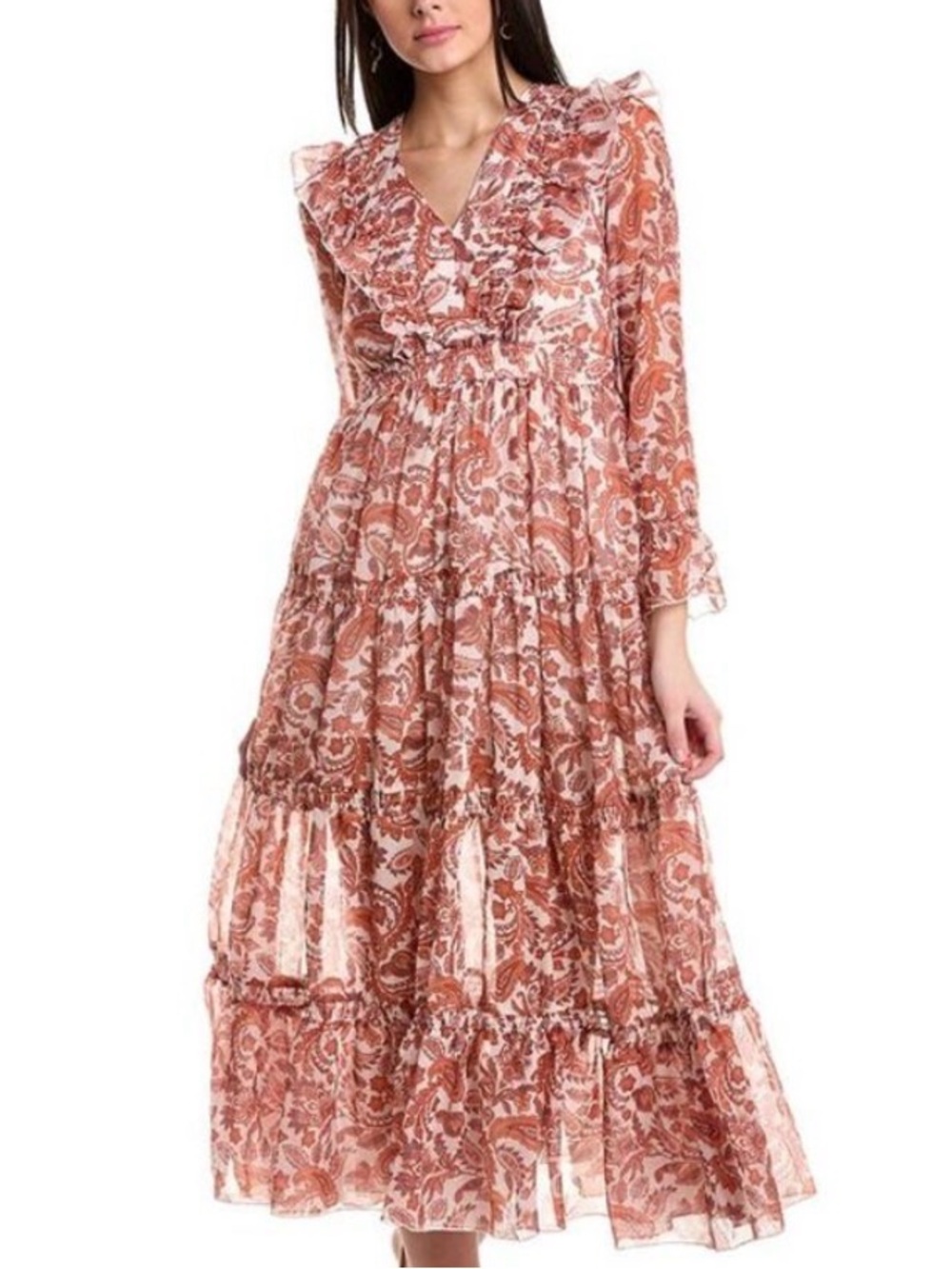 Avantlook Floral Tiered Maxi Dress with Ruffle V-Neck